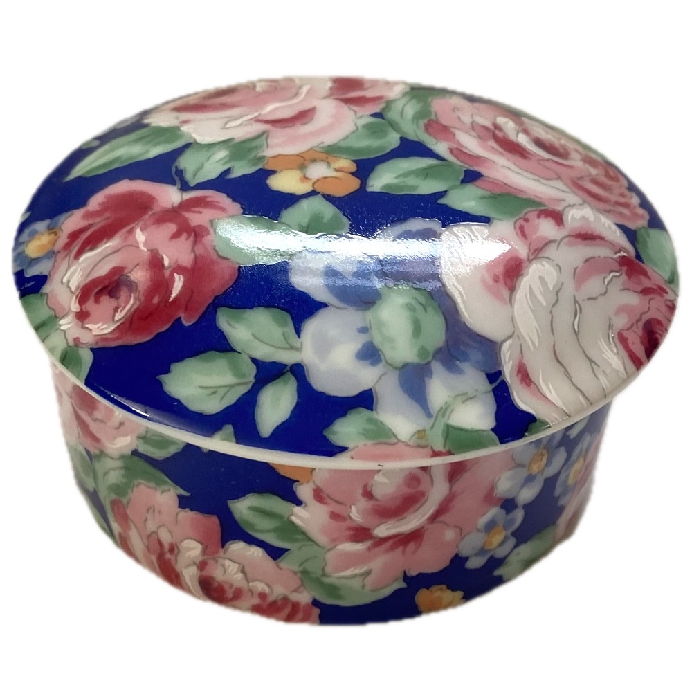 Vintage IRICE roses porcelain tricket dish with lid